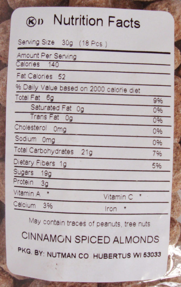 Cinnamon Spiced Almonds Nutrition Facts